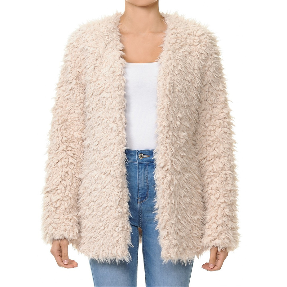 BEIGE FAUX FUR TEDDY COAT - Picture 2 of 2